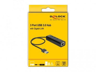 DeLOCK 62653 dockningsstationer för bärbara datorer Kabel USB 3.2 Gen 1 (3.1 Gen 1) Type-A Svart