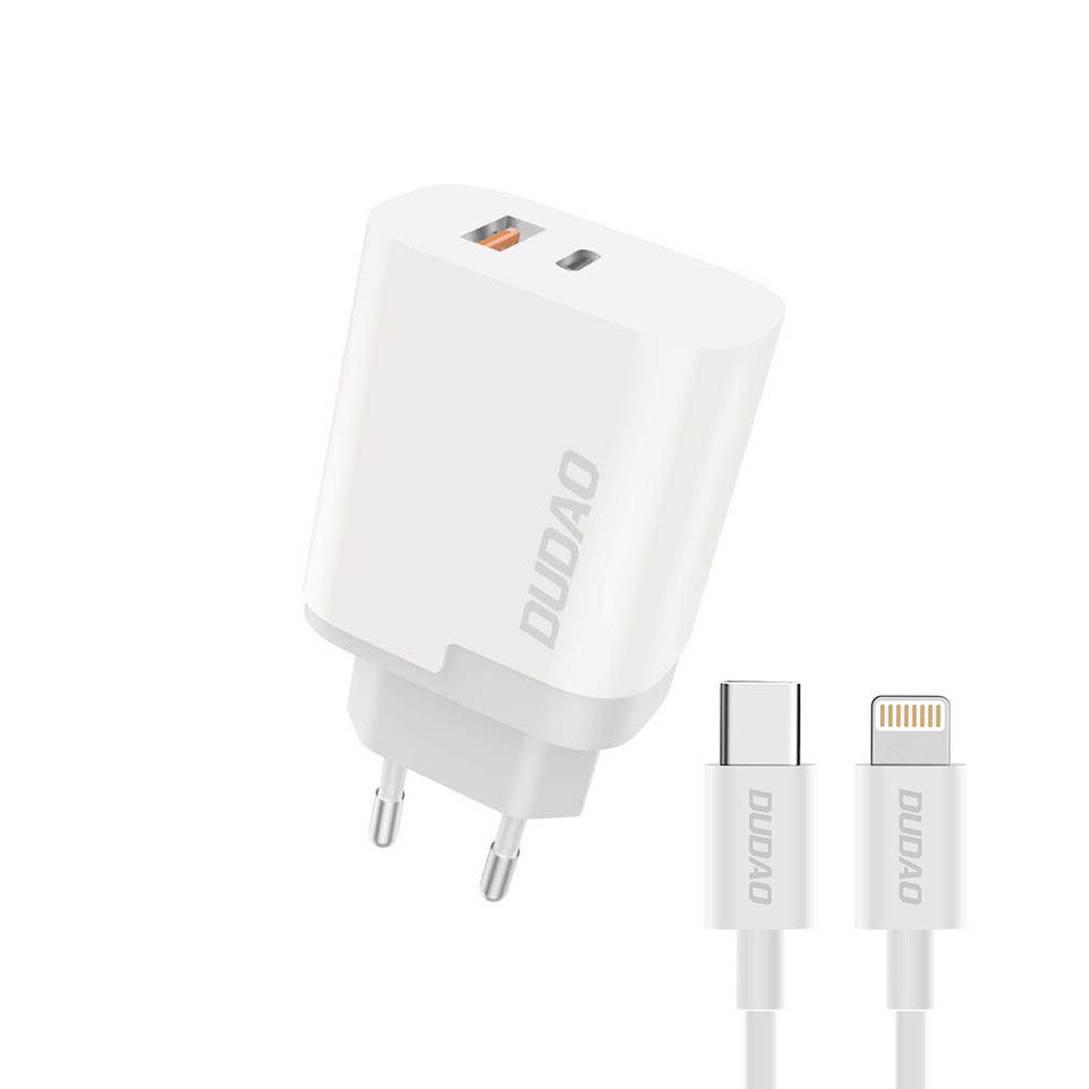 DUDAO 22.5W PD+QC3.0 USB+Type C+ Ligh. cable - Kabel Universal Vit AC Snabb laddning inomhus