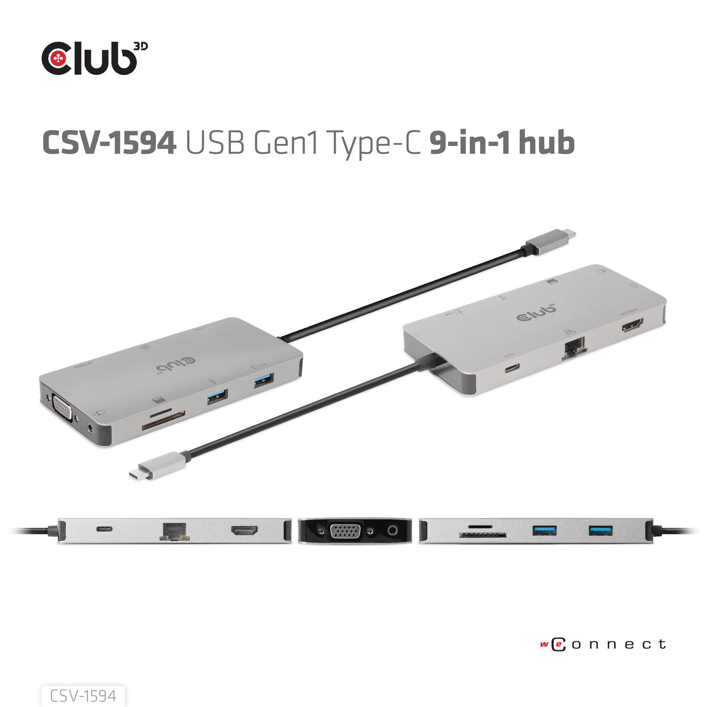 CLUB3D CSV-1594 dockningsstationer för bärbara datorer USB 3.2 Gen 1 (3.1 Gen 1) Type-C Svart, Grå
