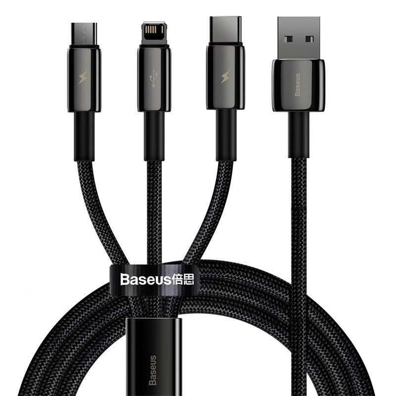 Baseus Tungsten Gold 3-in-1 USB-kablar USB 2.0 1,5 m USB A USB C/Micro USB A/Lightning Svart