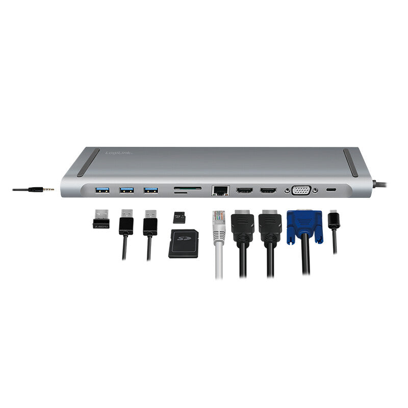 LogiLink UA0373 dockningsstationer för bärbara datorer Kabel USB 3.2 Gen 1 (3.1 Gen 1) Type-C Gjuten aluminium