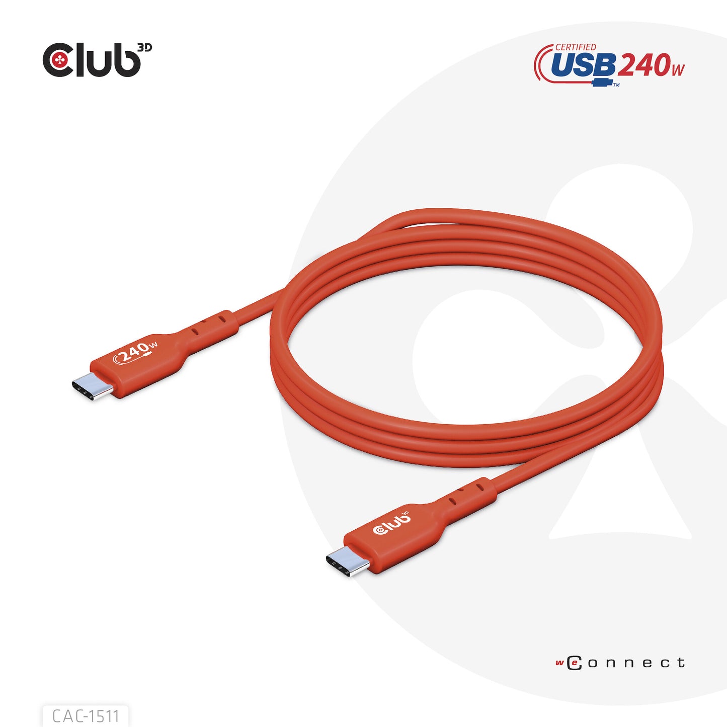 CLUB3D CAC-1511 USB-kablar 1 m USB 2.0 USB C Orange