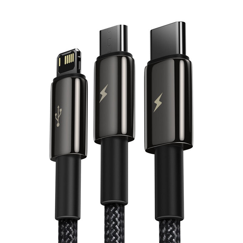 Baseus Tungsten Gold 3-in-1 USB-kablar USB 2.0 1,5 m USB A USB C/Micro USB A/Lightning Svart
