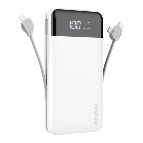 DUDAO Išorine baterija Power Bank Dudao K1Pro su imontuotais laidais MicroUSB+Type-C+Lightning 20000mAh balta