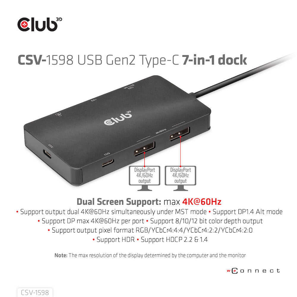 CLUB3D CSV-1598 dockningsstationer för bärbara datorer USB 3.2 Gen 2 (3.1 Gen 2) Type-C Svart
