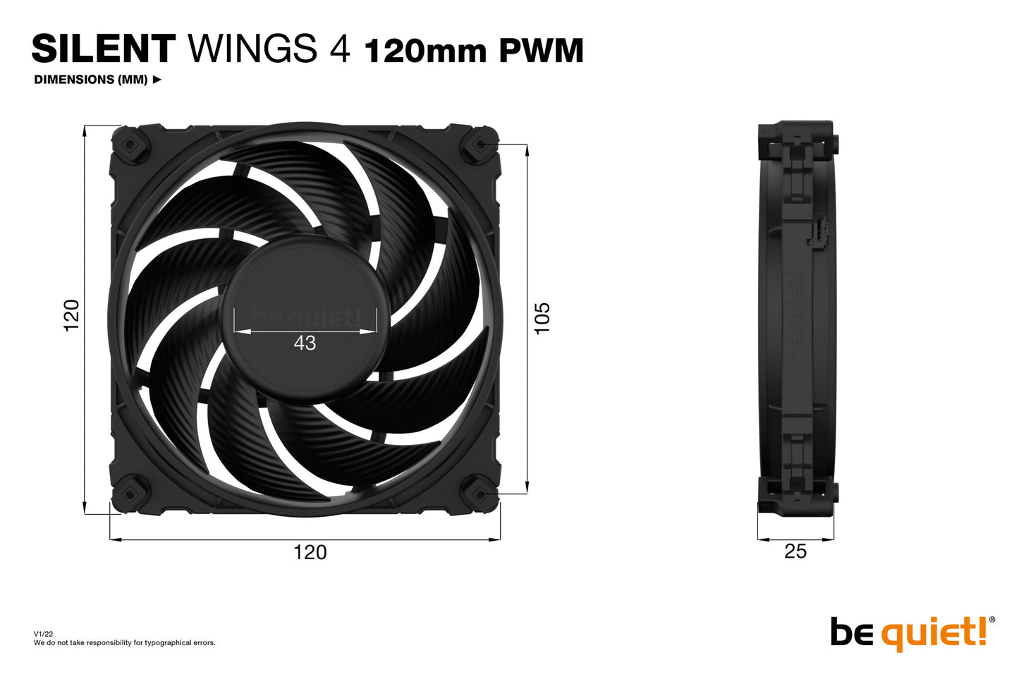 be quiet! SILENT WINGS 4 | 120mm PWM Datorväska Fan 12 cm Svart 1 styck