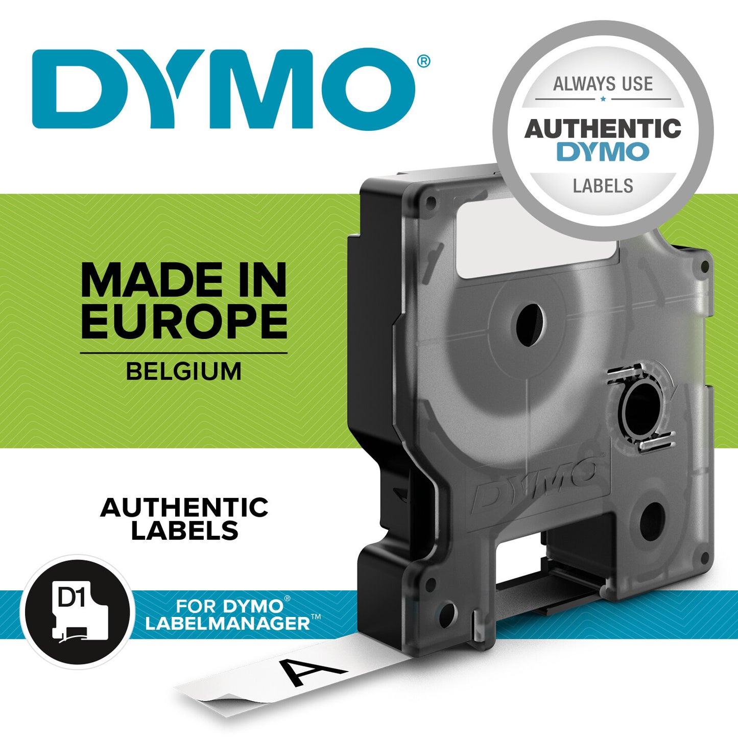 DYMO D1 - Standardpolyesteretiketter - Svart på vitt - 6mm x 7m