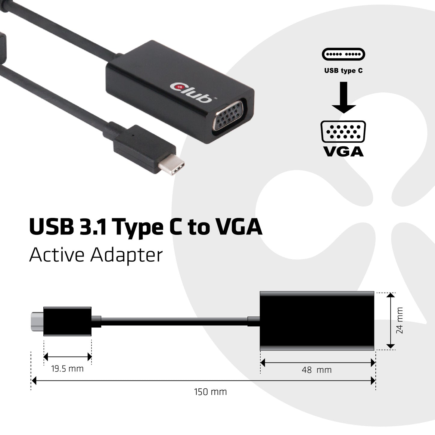 CLUB3D USB 3.1 Type C to VGA Active Adapter
