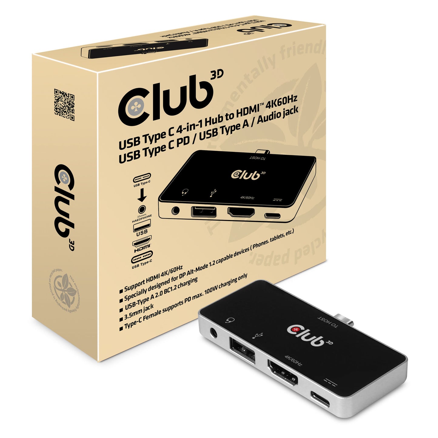 CLUB3D CSV-1591 dockningsstationer för bärbara datorer Dockning USB 3.2 Gen 1 (3.1 Gen 1) Type-C Svart, Krom