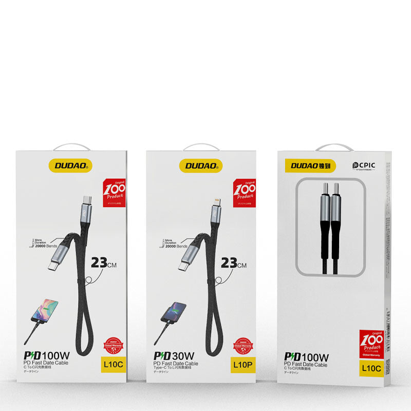 DUDAO USB-C to Lightning 20W PD 0.23m Cable Black - Kabel - Digital/Daten 0,23 m Svart