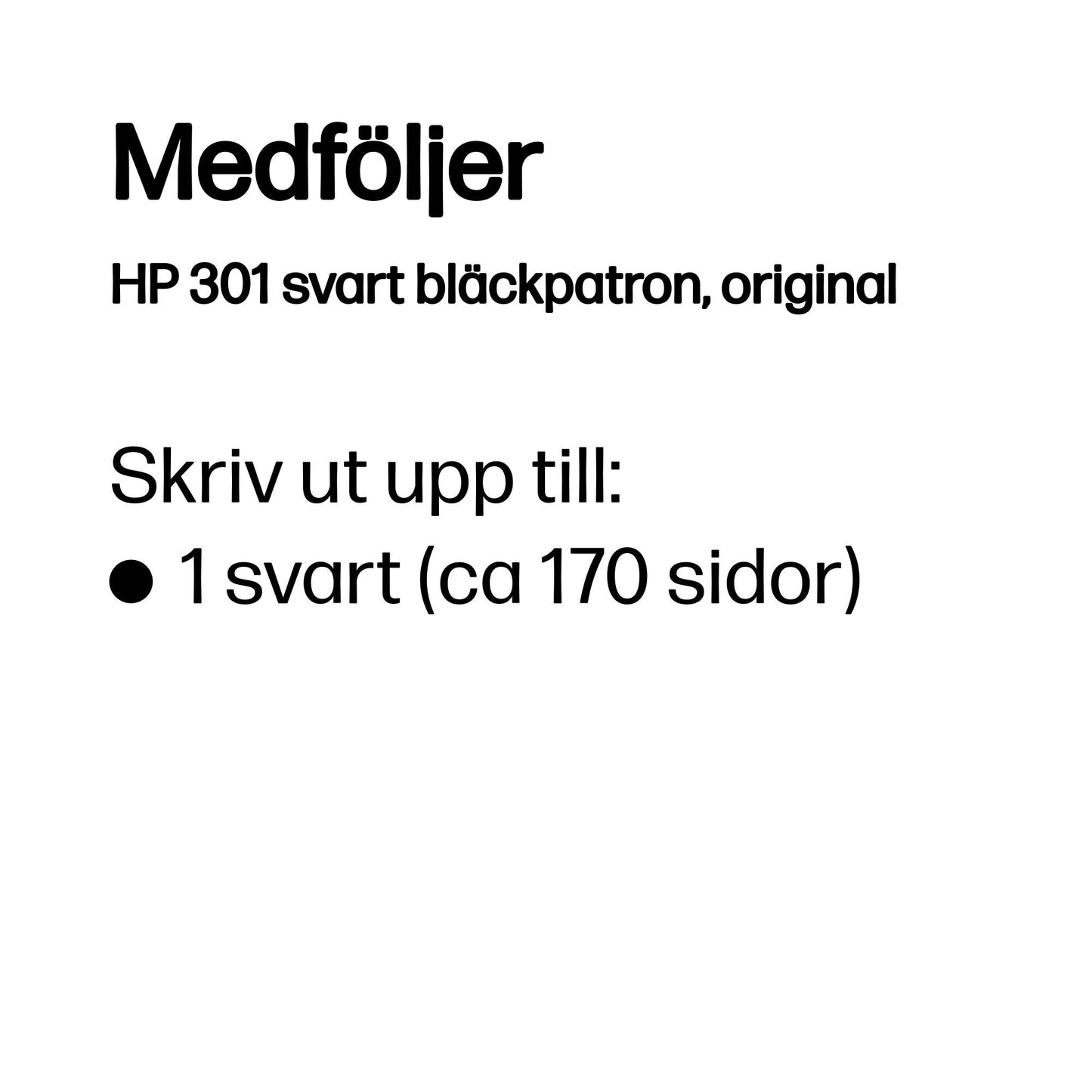HP 301 svart bläckpatron, original