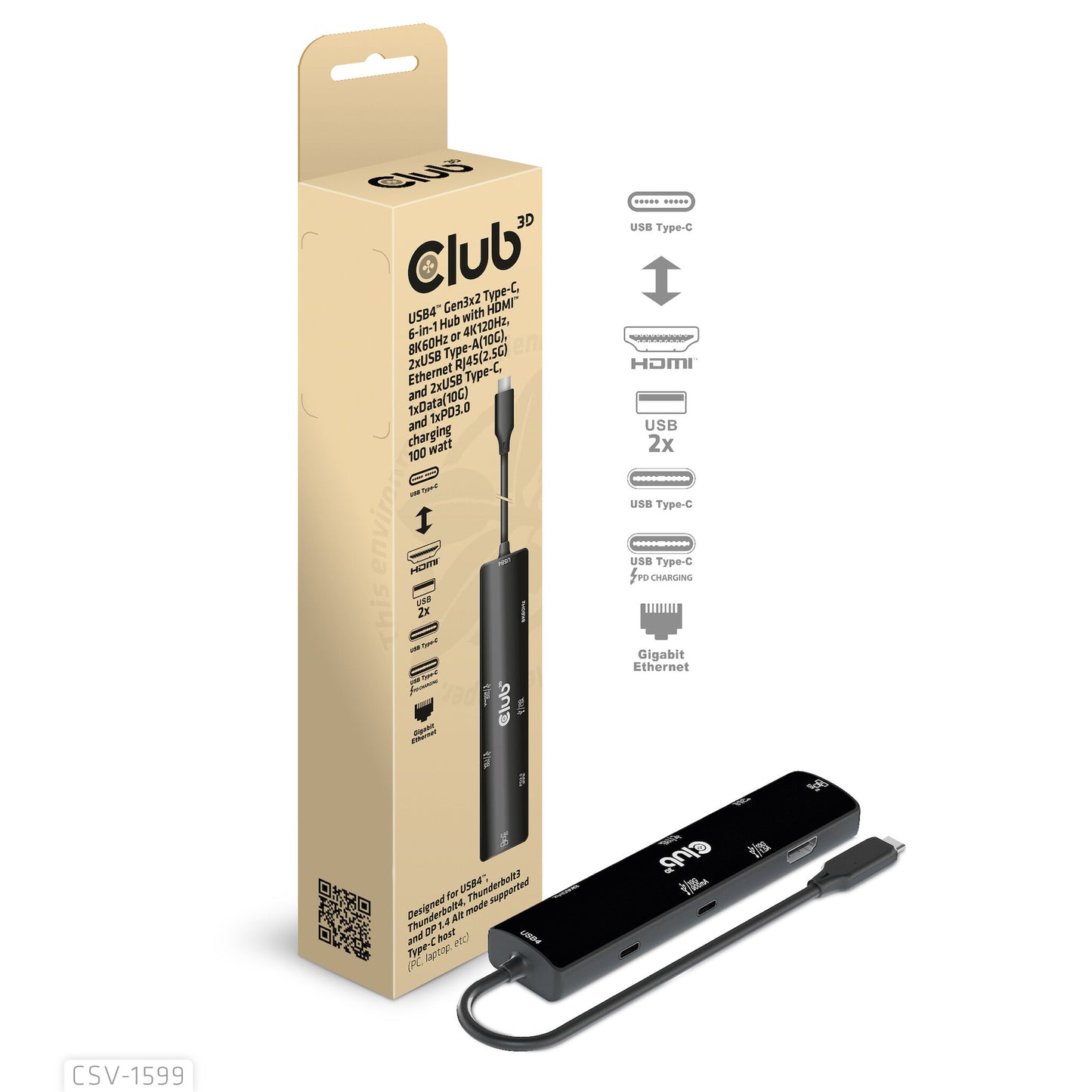 CLUB3D CSV-1599 dockningsstationer för bärbara datorer USB 3.2 Gen 1 (3.1 Gen 1) Type-C Svart