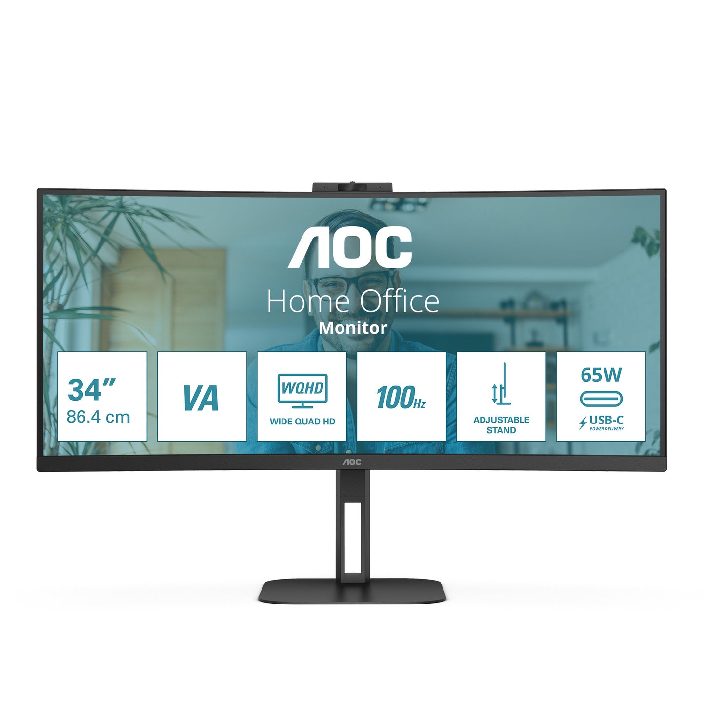 AOC V5 CU34V5CW LED display 86,4 cm (34") 3440 x 1440 pixlar Wide Quad HD Svart
