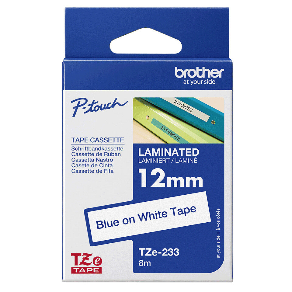 Brother TZE-233 etikett-tejp Blå på vit