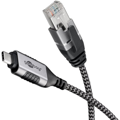 Goobay 74401 kabelomvandlare (hane/hona) USB 3.1 type A RJ45 Svart, Silver