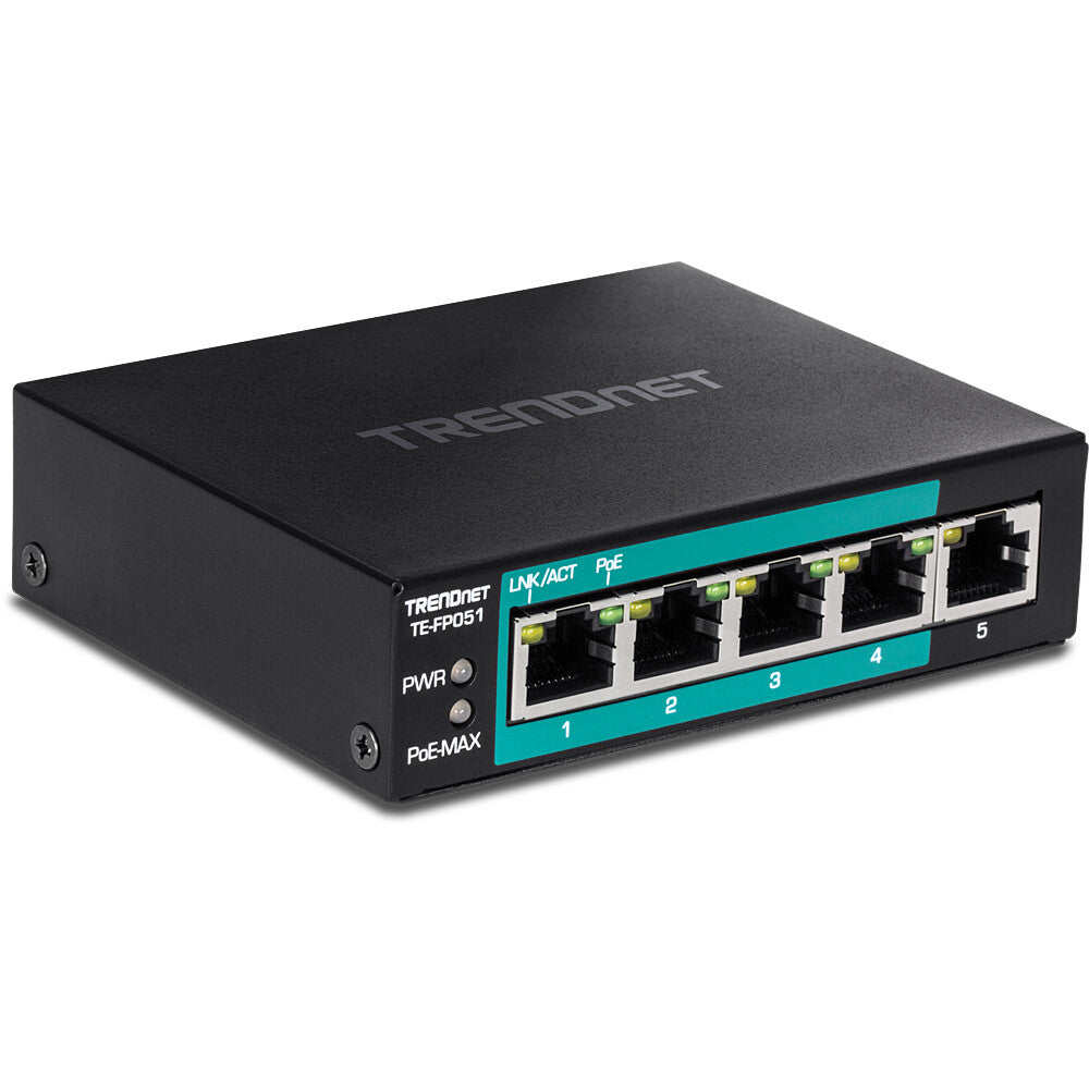 Trendnet TE-FP051 nätverksswitchar Ohanterad Fast Ethernet (10/100) Strömförsörjning via Ethernet (PoE) stöd Svart