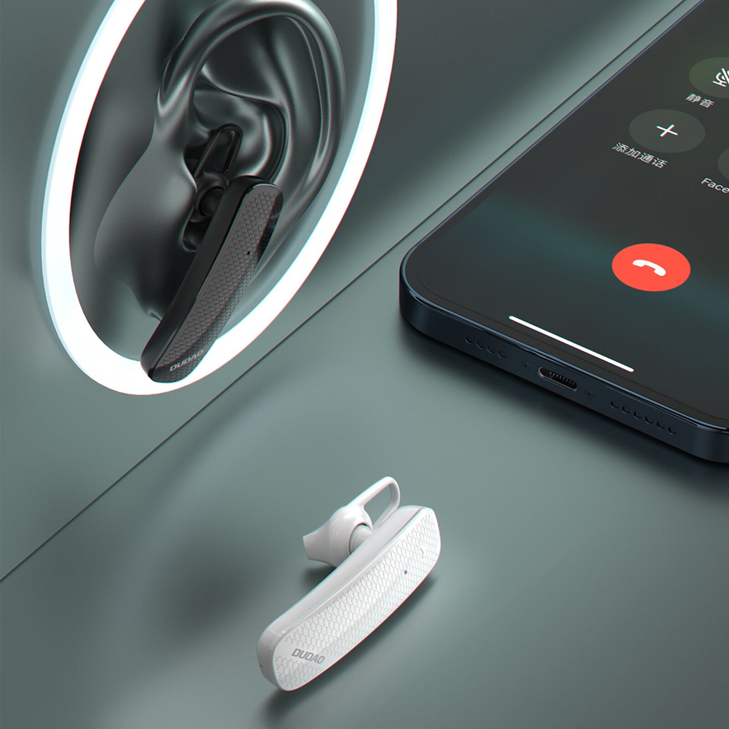DUDAO Sluchawka zestaw sluchawkowy bezprzewodowa sluchawka Bluetooth Headset Trådlös Öronkrok Samtal/musik Vit