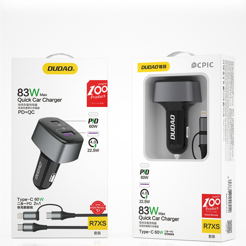 DUDAO R7XS 60W Car Charger Universal Svart, Grå Cigarr tändare Snabb laddning Automatisk
