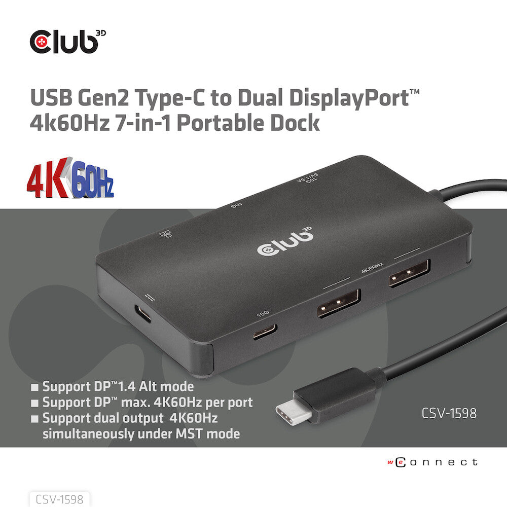CLUB3D CSV-1598 dockningsstationer för bärbara datorer USB 3.2 Gen 2 (3.1 Gen 2) Type-C Svart