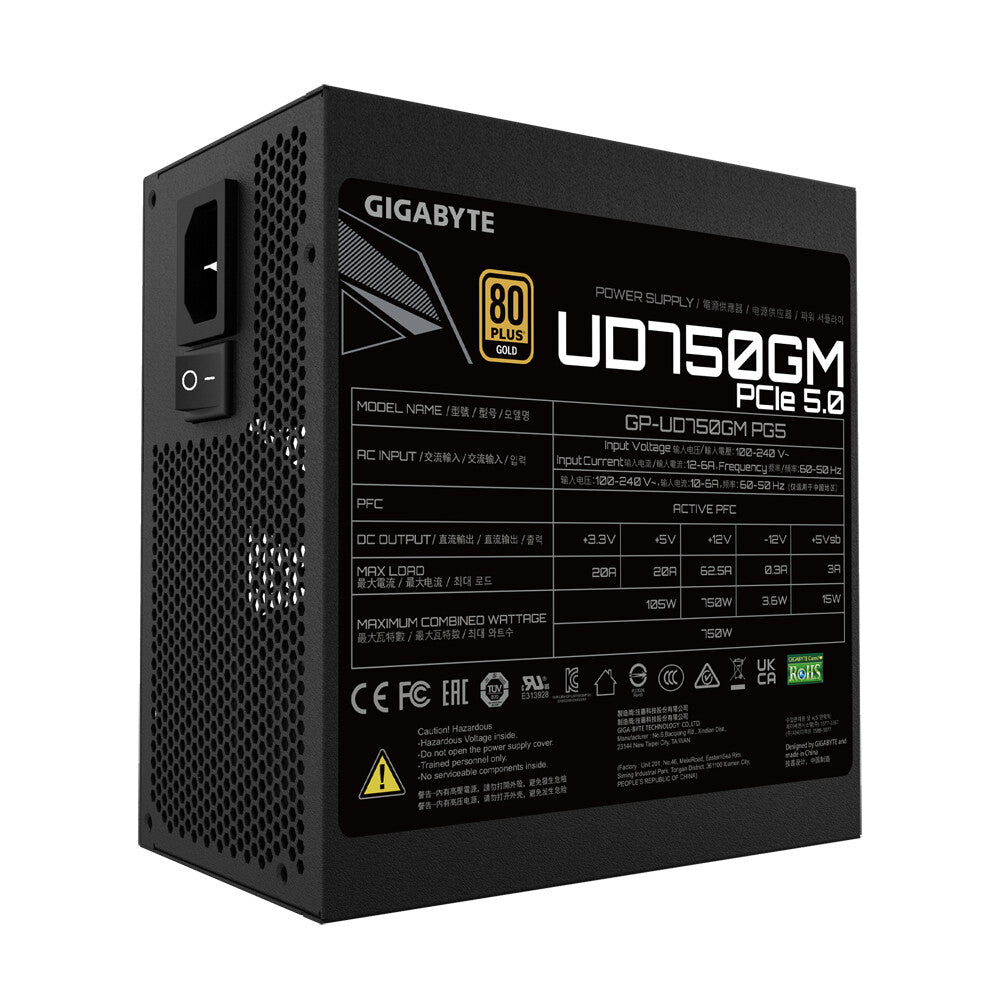 GIGABYTE UD750GM PG5 strömförsörjningsenheter 750 W 20+4 pin ATX ATX Svart