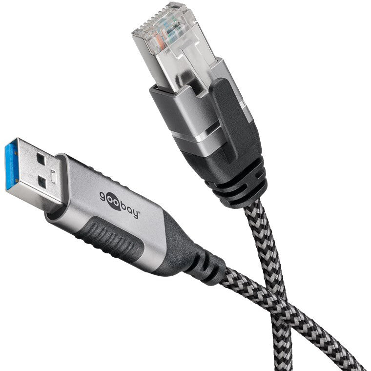 Goobay 74396 kabelomvandlare (hane/hona) USB 3.0 type A RJ45 Svart, Silver