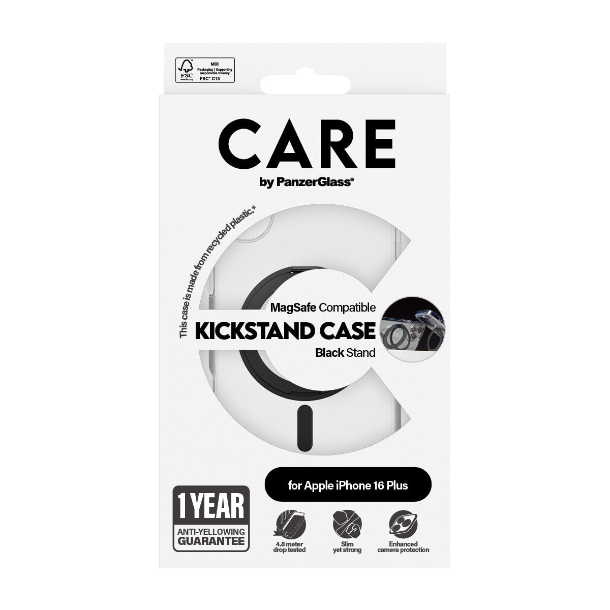 PanzerGlass CARE by PG BLK Kick/MagS iPhone16 6.7 mobiltelefonfodral Omslag Transparent
