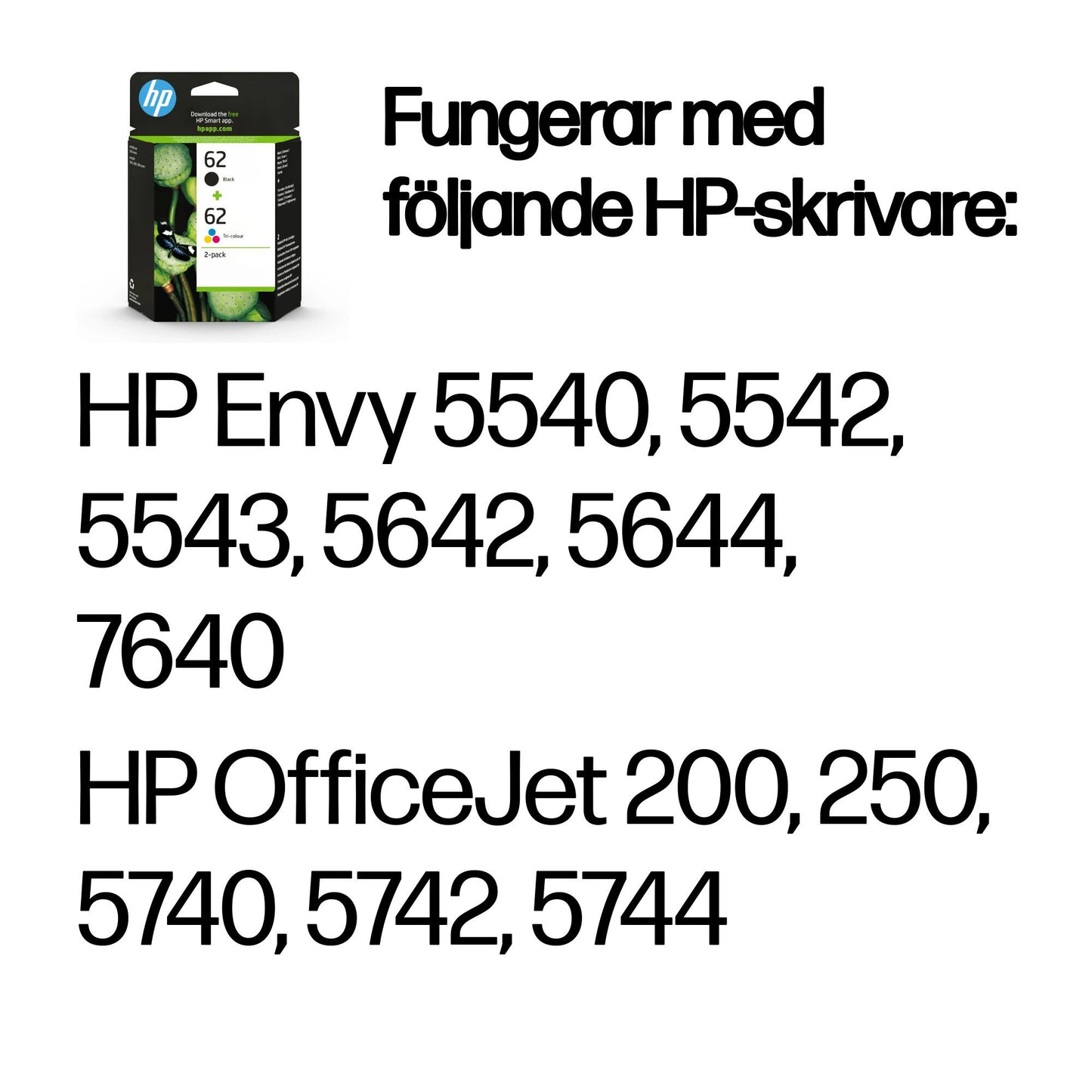 HP 62 2-pack svart/trefärg original bläckpatron