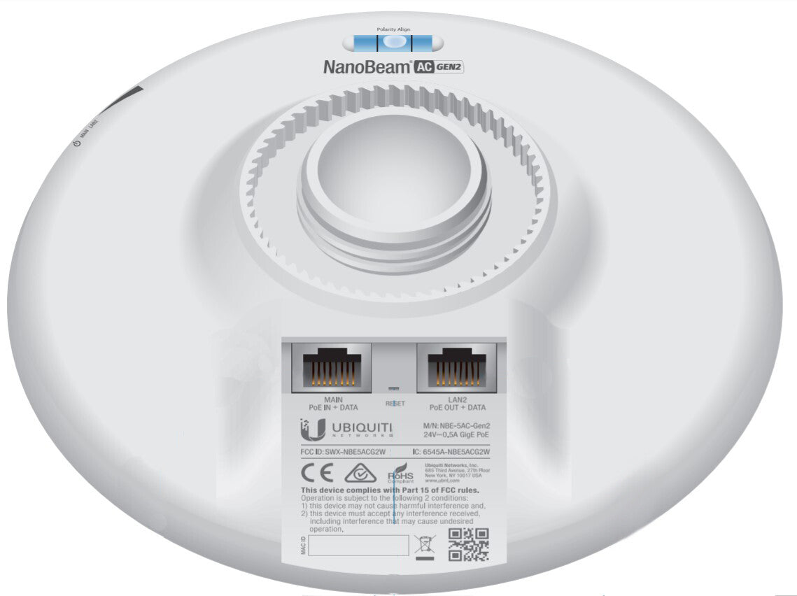 Ubiquiti NanoBeam 5AC Gen 2 Nätverksbrygga 450 Mbit/s Vit