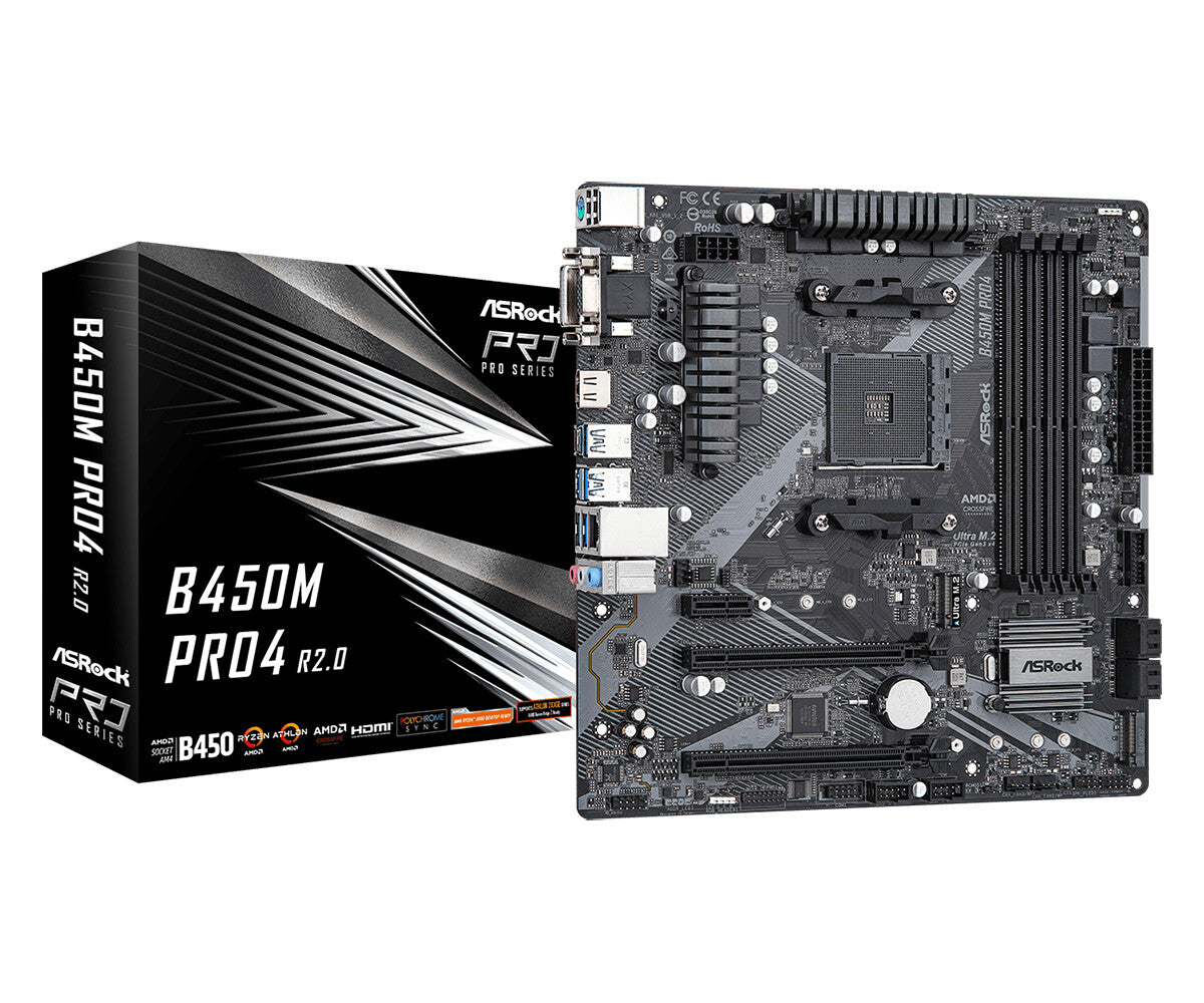 Asrock B450M Pro4 R2.0 AMD B450 Uttag AM4 micro ATX