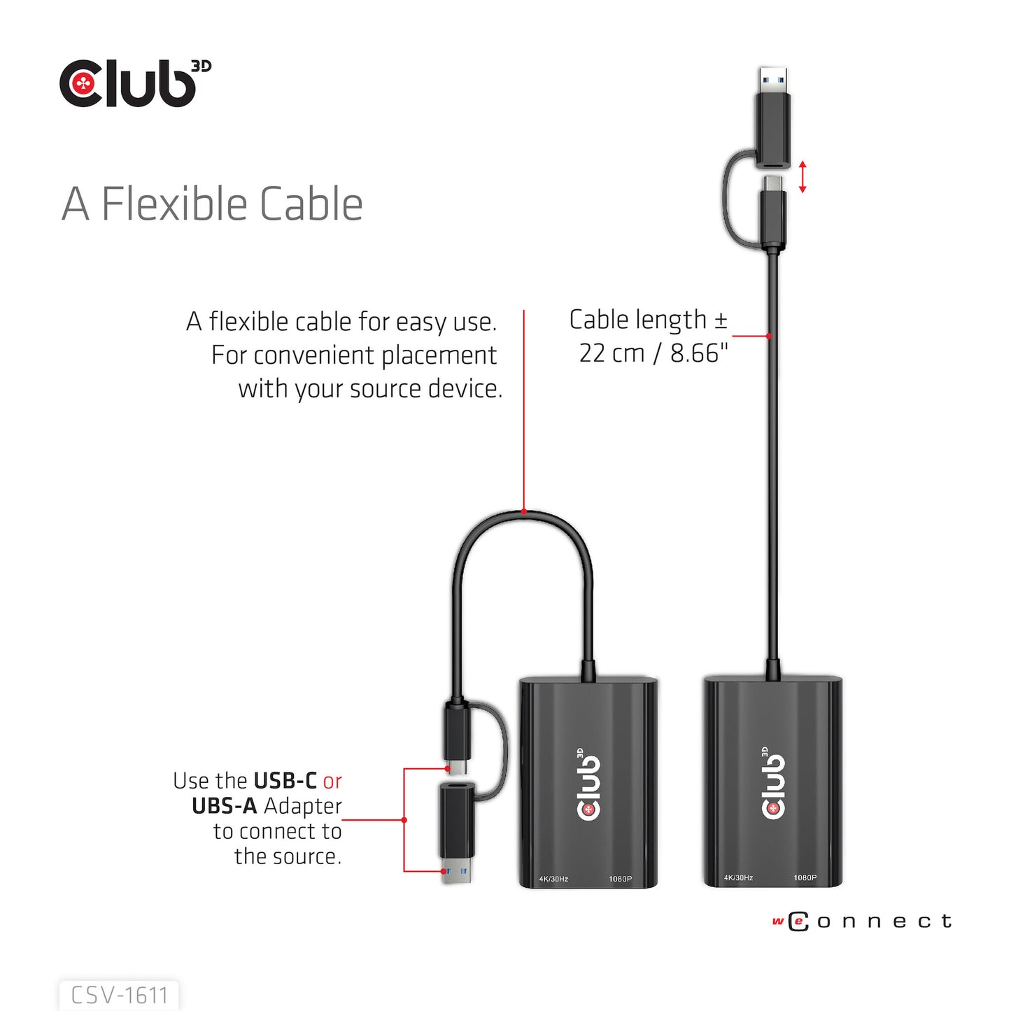 CLUB3D CSV-1611 USB-grafikadapter 3840 x 2160 pixlar Svart