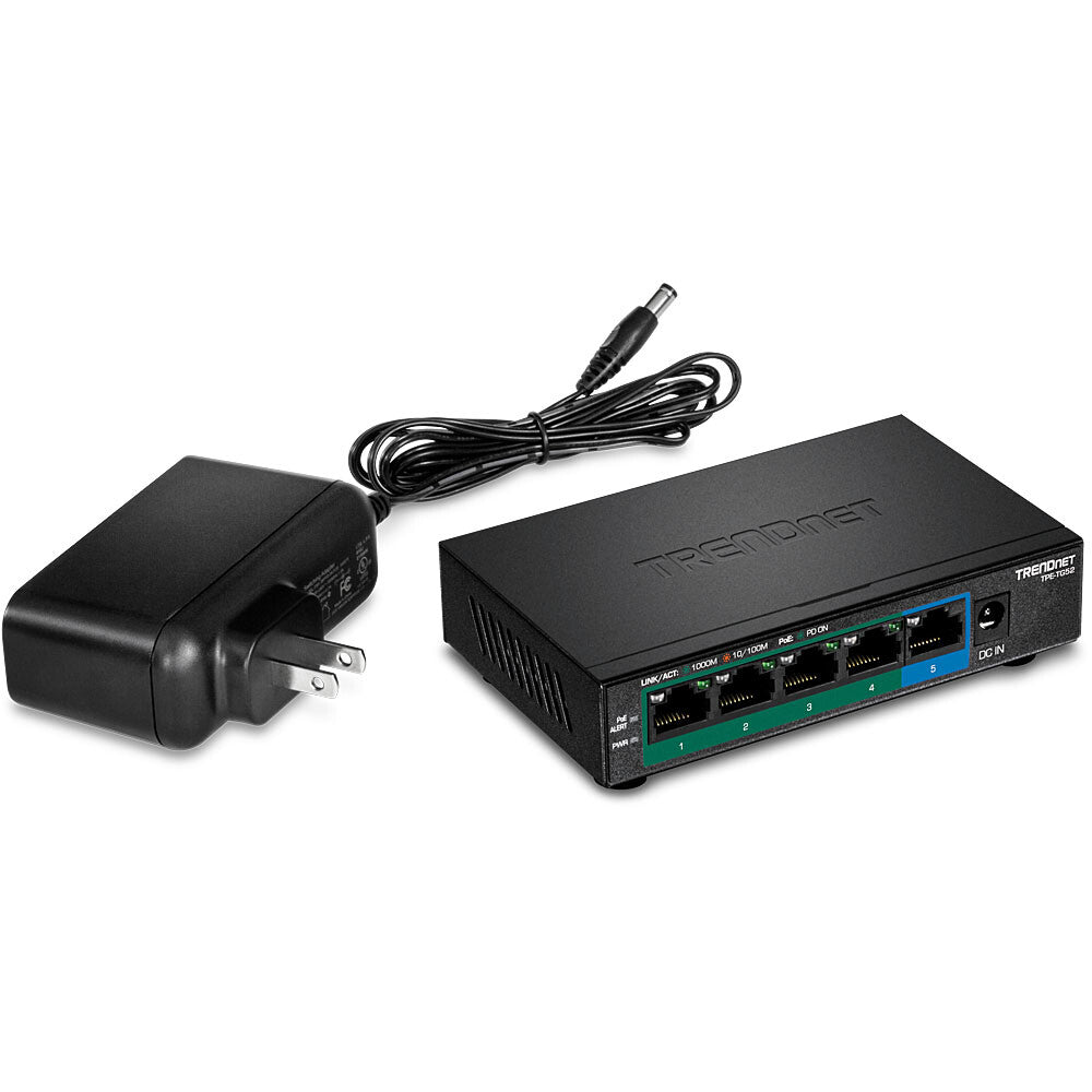 Trendnet TPE-TG52 nätverksswitchar Ohanterad Gigabit Ethernet (10/100/1000) Strömförsörjning via Ethernet (PoE) stöd Svart