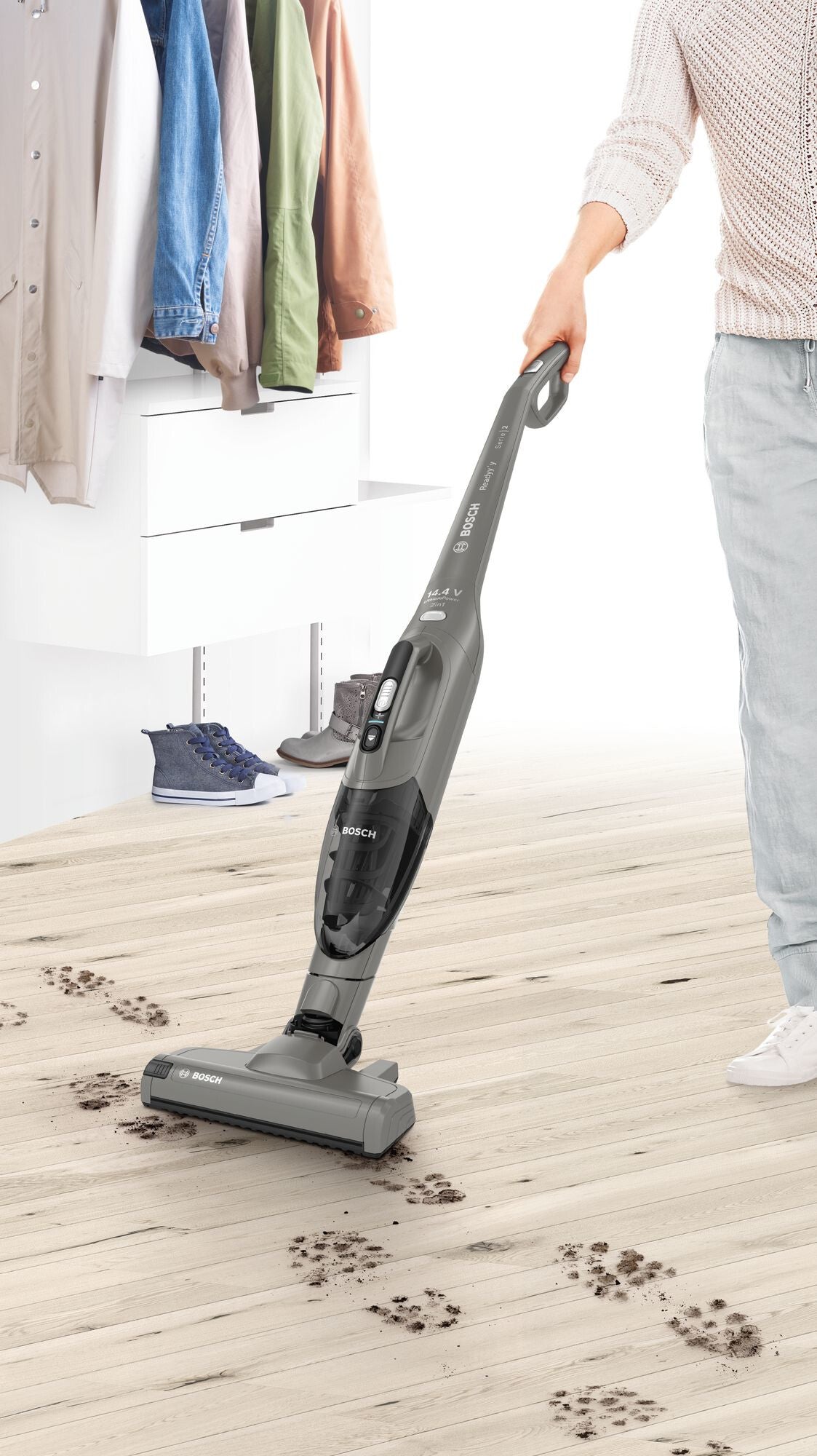Bosch Serie 2 BBHF214G upprättstående dammsugare och elektrisk sopborste 2-in-1 stick vacuum Batteri Torr Utan påse Grå