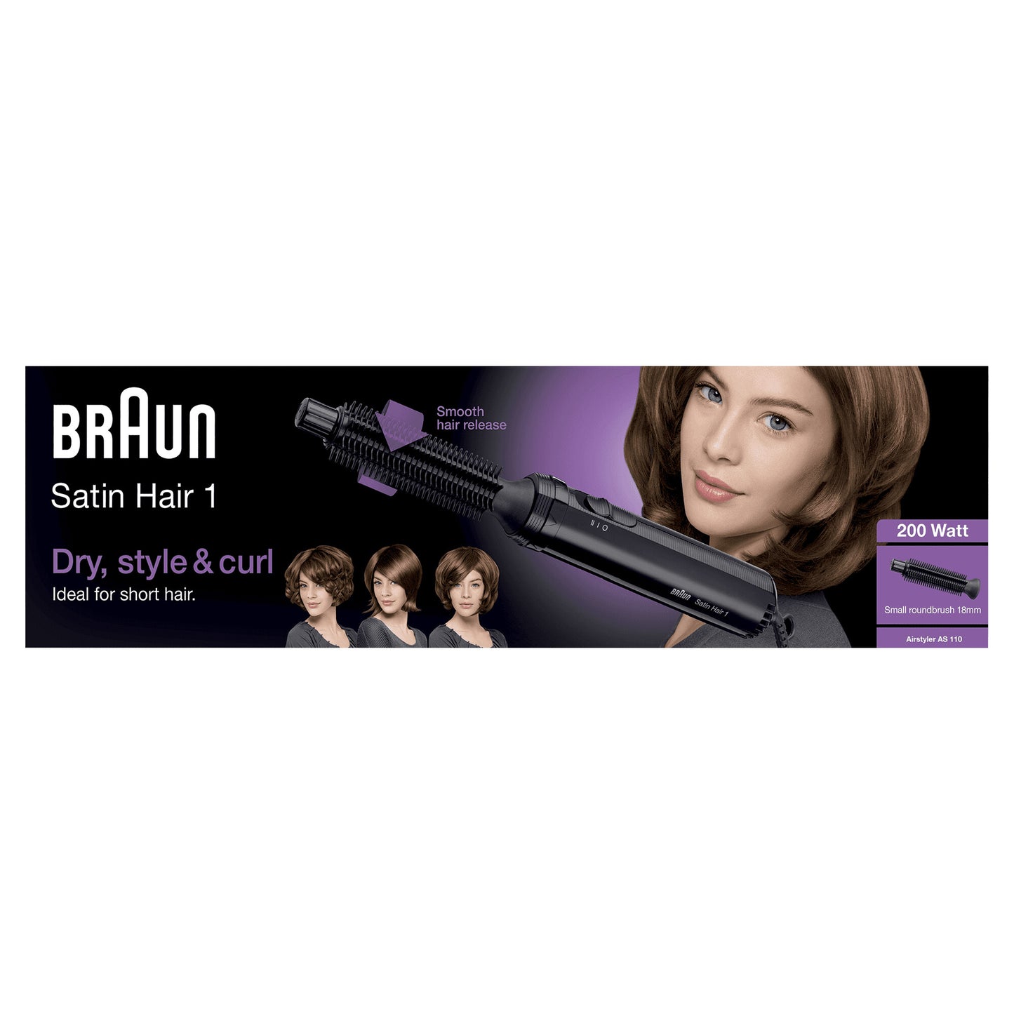 Braun Satin Hair 1 AS110 Varmluftsborste Varm Svart 200 W 2 m