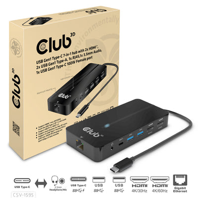 CLUB3D CSV-1595 dockningsstationer för bärbara datorer USB 3.2 Gen 1 (3.1 Gen 1) Type-C Svart