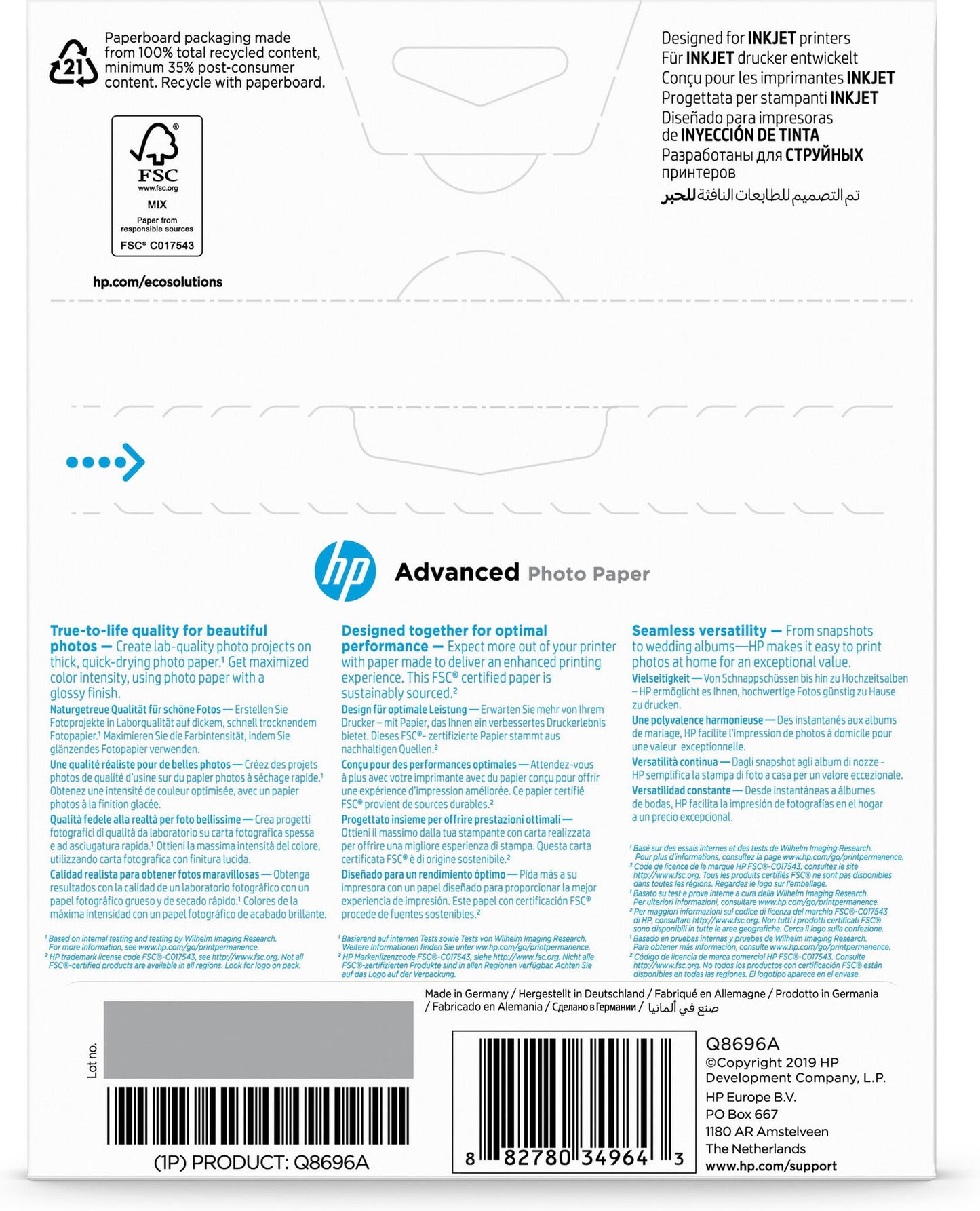 HP Advanced Photo-papper, glättat, 250 g/m2, 13 x 18 cm (127 x 178 mm), 25 ark - Elektronikjakt