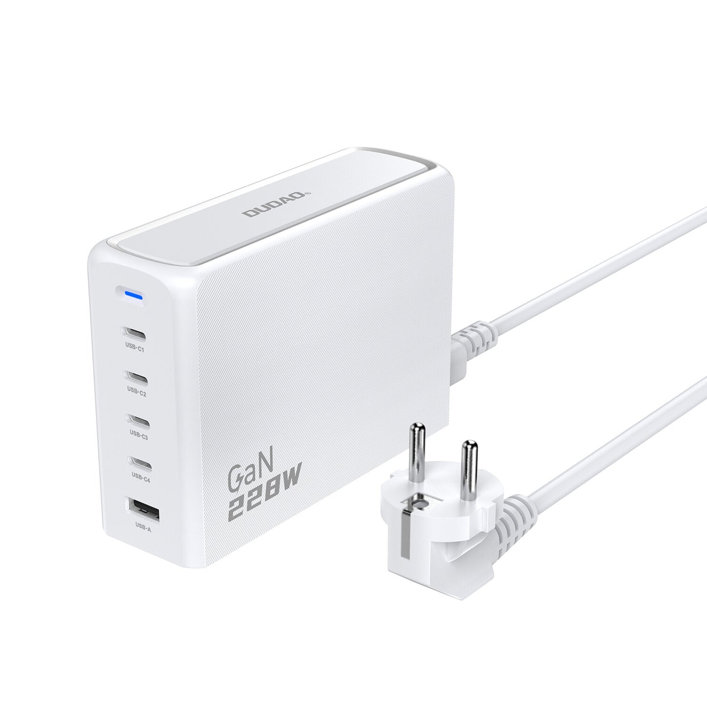 DUDAO A228EU 228Watt GaN 4xUSB-C+ 1xUSB-A Universal Vit AC Snabb laddning inomhus