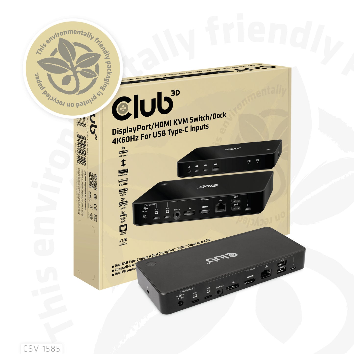 CLUB3D CSV-1585 KVM-switchar Svart