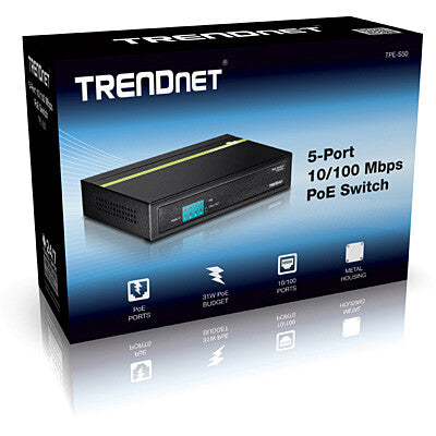 Trendnet TPE-S50 nätverksswitchar Ohanterad L2 Fast Ethernet (10/100) Strömförsörjning via Ethernet (PoE) stöd Svart