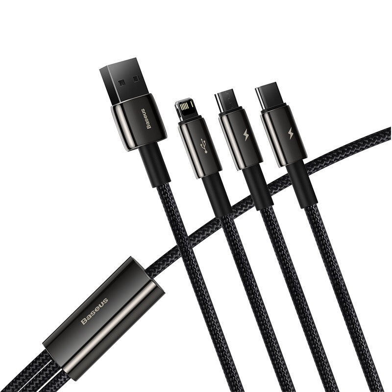 Baseus Tungsten Gold 3-in-1 USB-kablar USB 2.0 1,5 m USB A USB C/Micro USB A/Lightning Svart