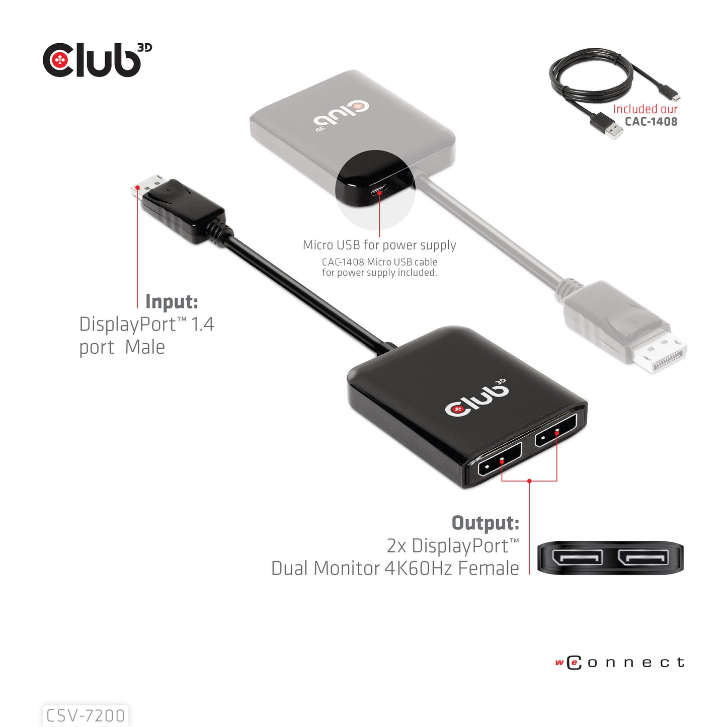 CLUB3D CSV-7220 videokabeladapter 1 m DisplayPort HDMI + DisplayPort Grå
