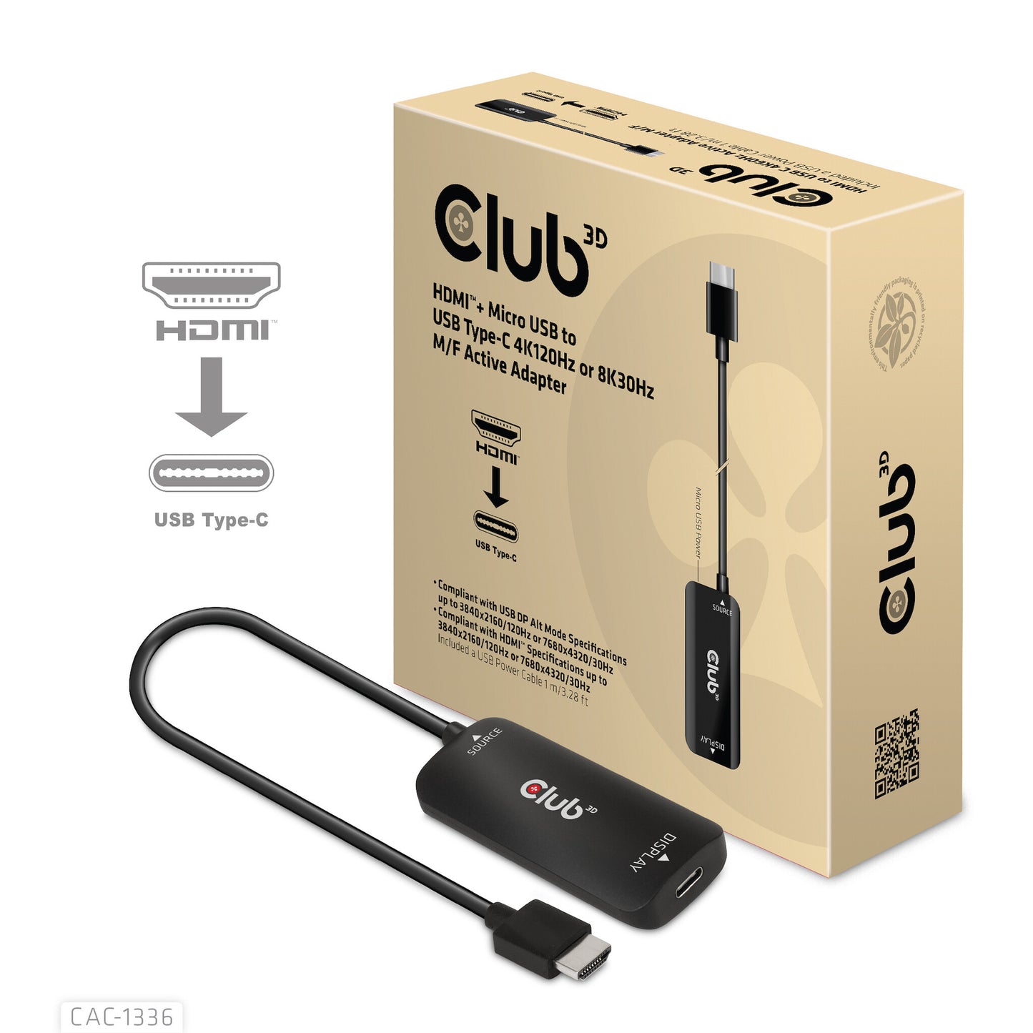 CLUB3D CAC-1336 videokabeladapter 1 m HDMI + USB USB Type-C Svart