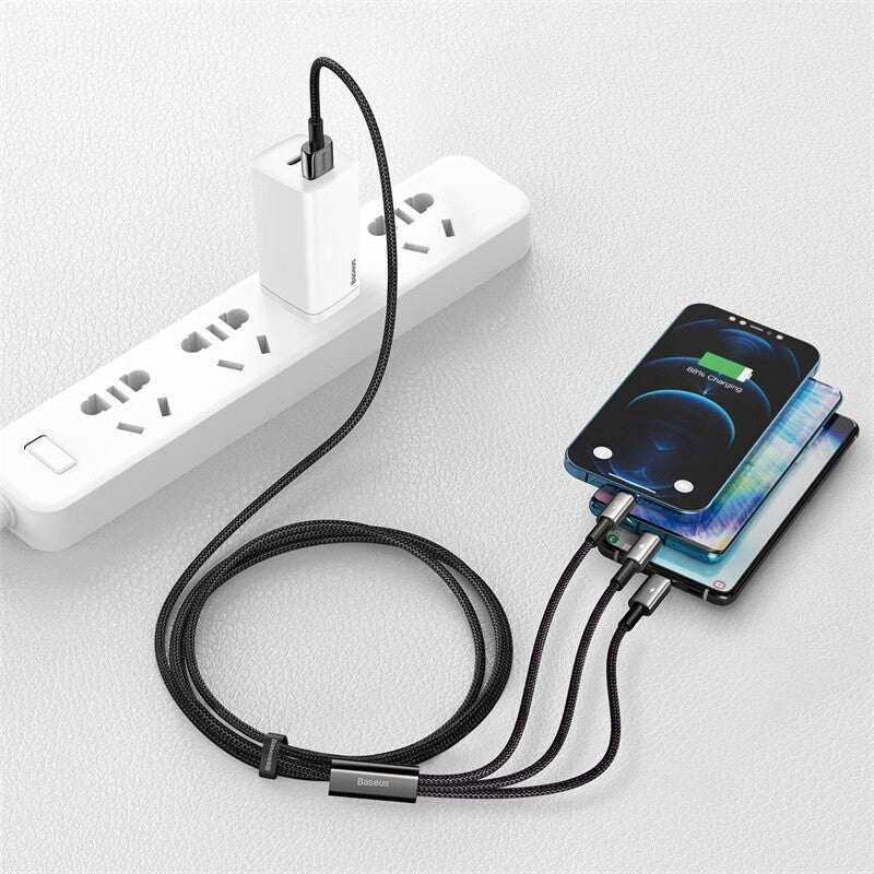 Baseus Tungsten Gold 3-in-1 USB-kablar USB 2.0 1,5 m USB A USB C/Micro USB A/Lightning Svart