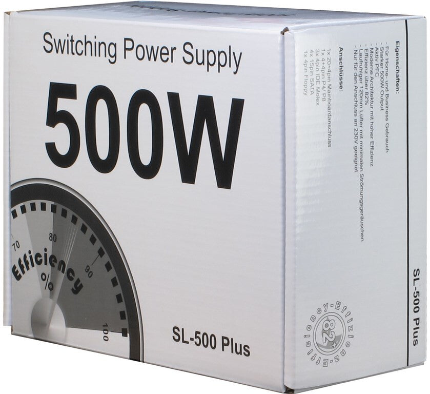 Inter-Tech SL-500 Plus strömförsörjningsenheter 500 W 20+4 pin ATX ATX Silver