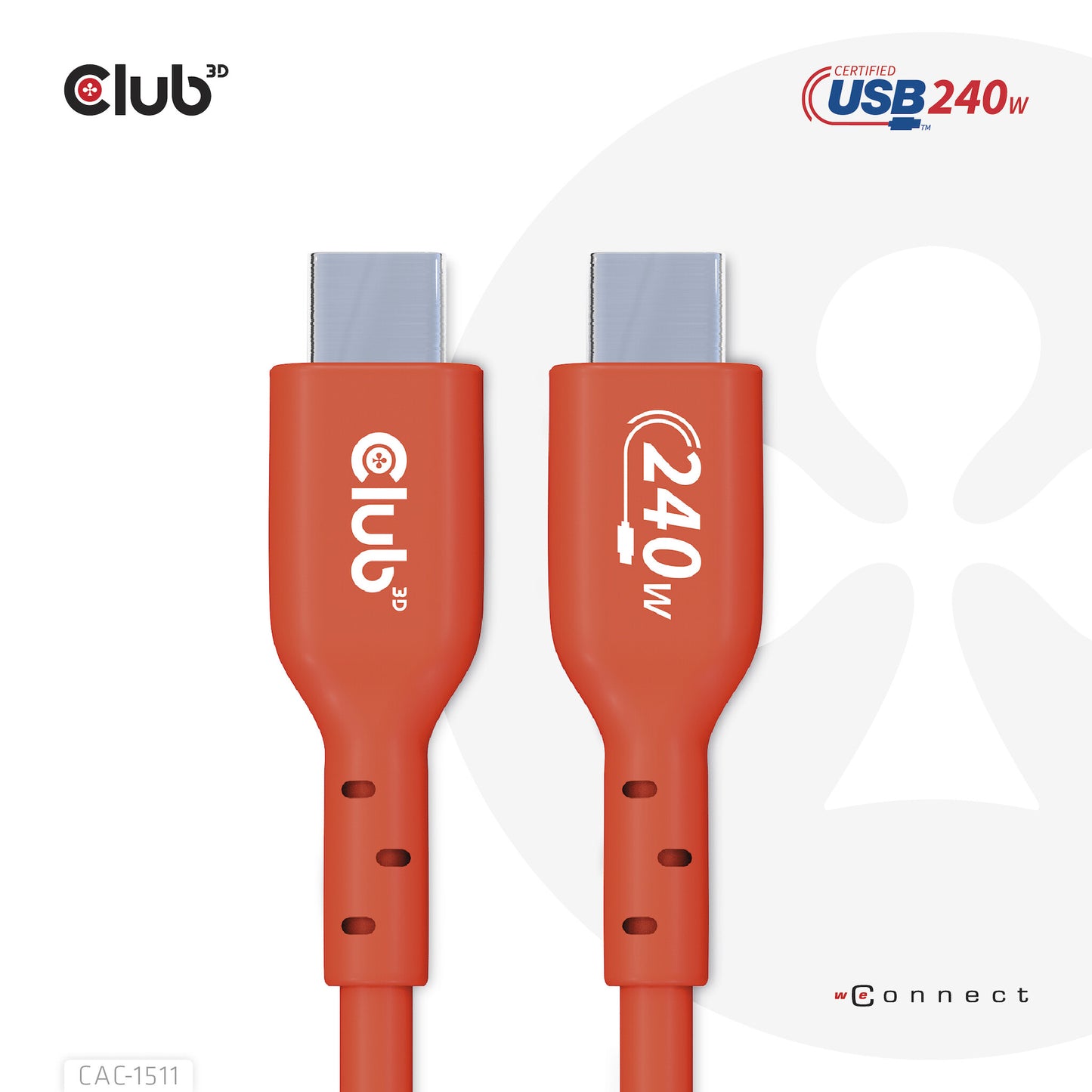 CLUB3D CAC-1511 USB-kablar 1 m USB 2.0 USB C Orange