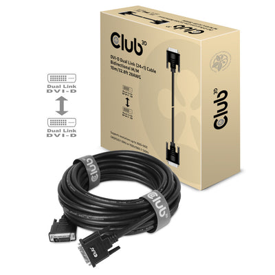 CLUB3D DVI-D DUAL LINK (24+1) CABLE BI DIRECTIONAL M/M 10m 32.8 ft 28AWG Svart