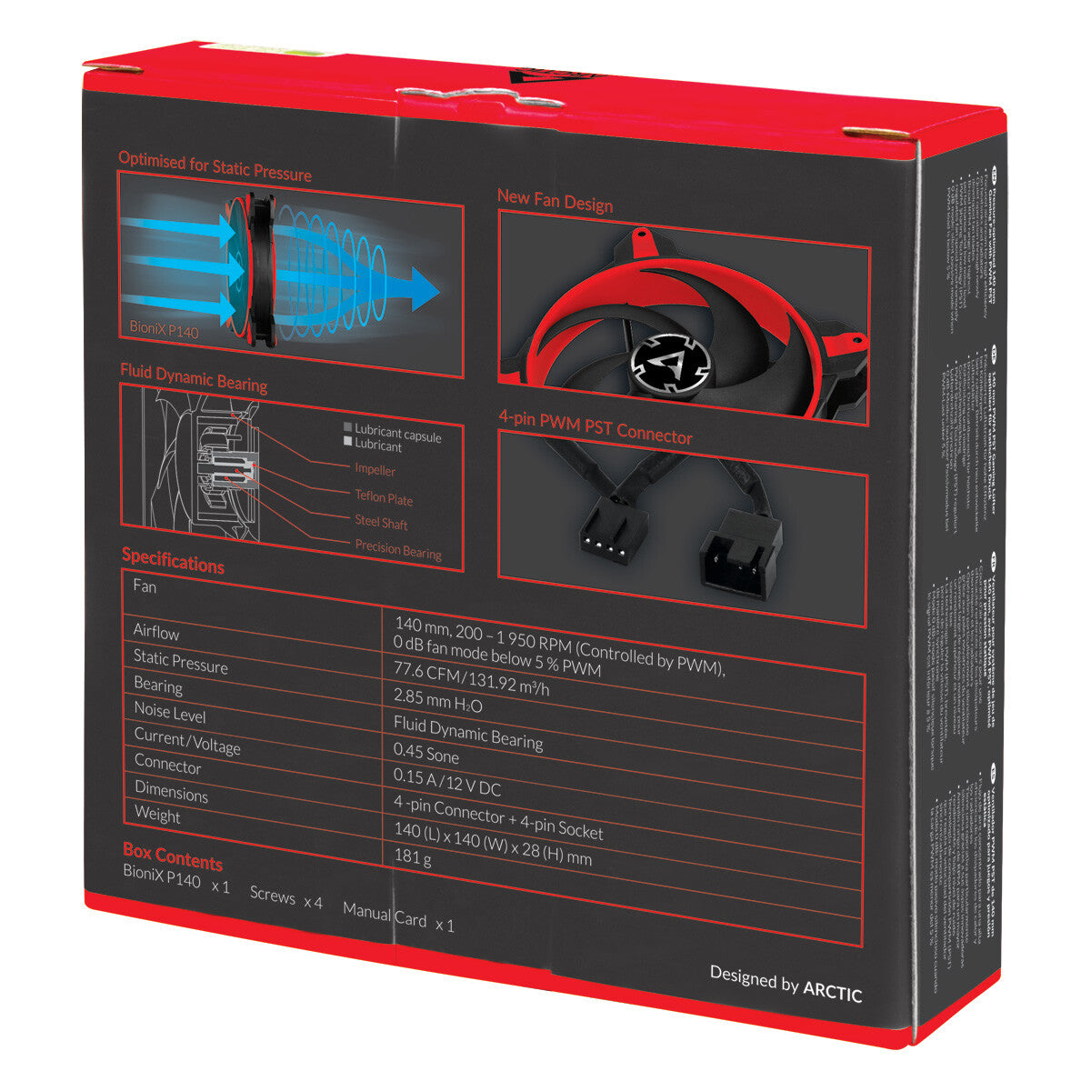 ARCTIC BioniX P140 Datorväska Fan 14 cm Svart, Röd