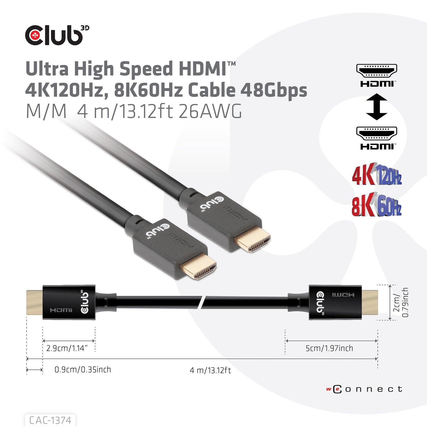 CLUB3D CAC-1374 HDMI-kabel 4 m HDMI Typ A (standard) Svart