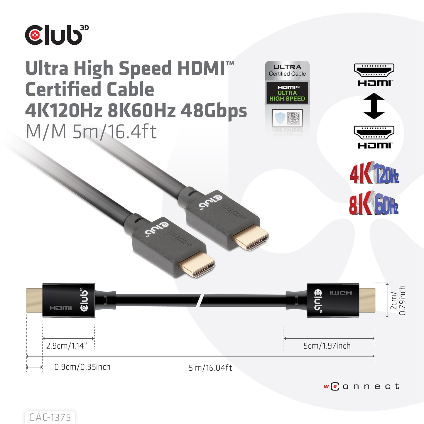 CLUB3D CAC-1375 HDMI-kabel 5 m HDMI Typ A (standard) Svart