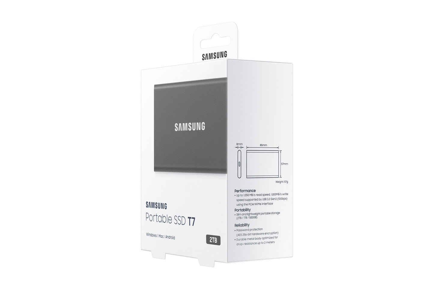Samsung Portable SSD T7 2 TB USB Type-C 3.2 Gen 2 (3.1 Gen 2) Grå