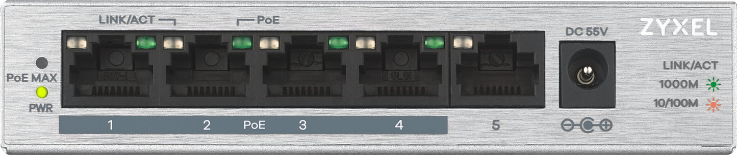 Zyxel GS1005HP Ohanterad Gigabit Ethernet (10/100/1000) Strömförsörjning via Ethernet (PoE) stöd Silver